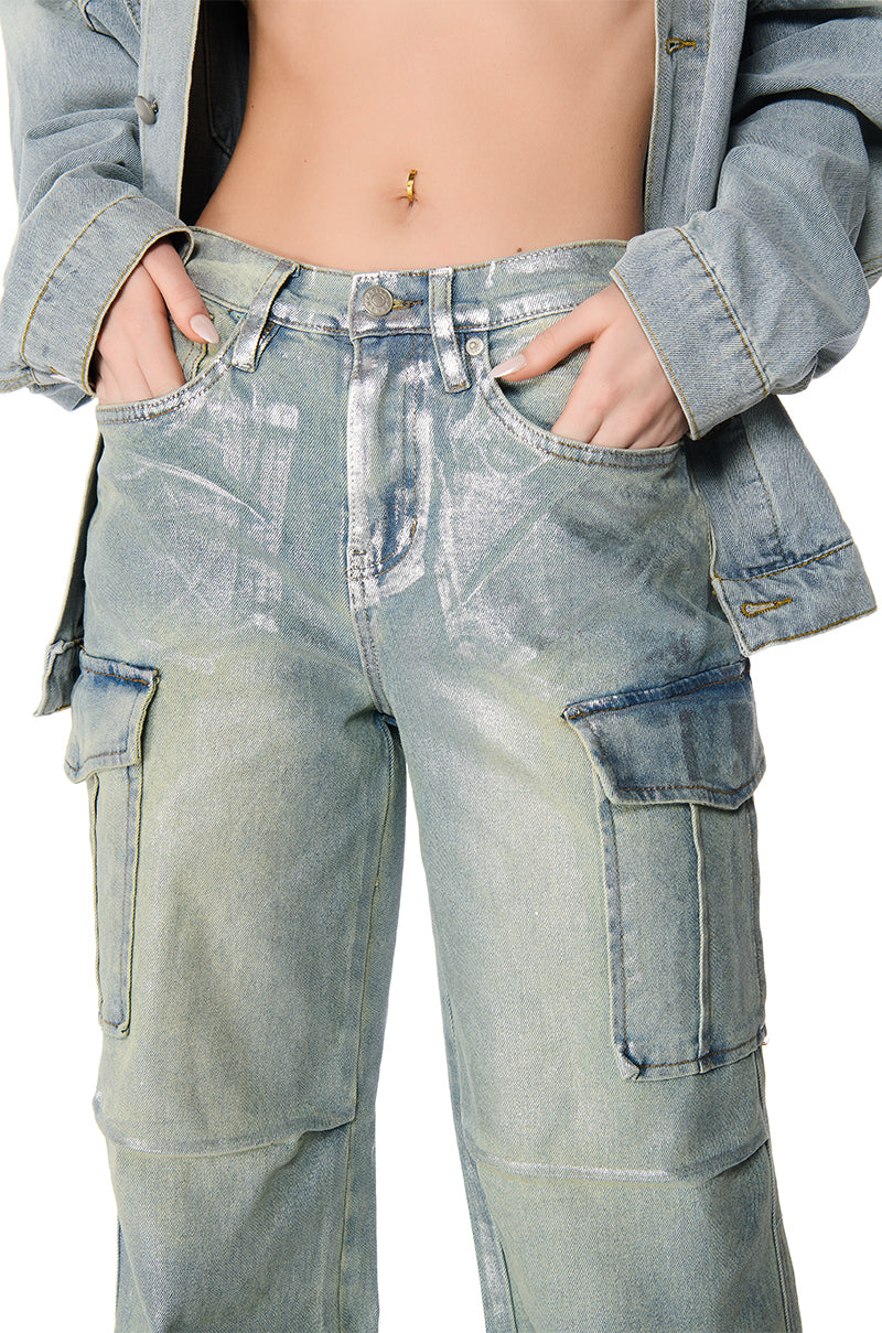 ODIN METALLIC DENIM CARGO PANT