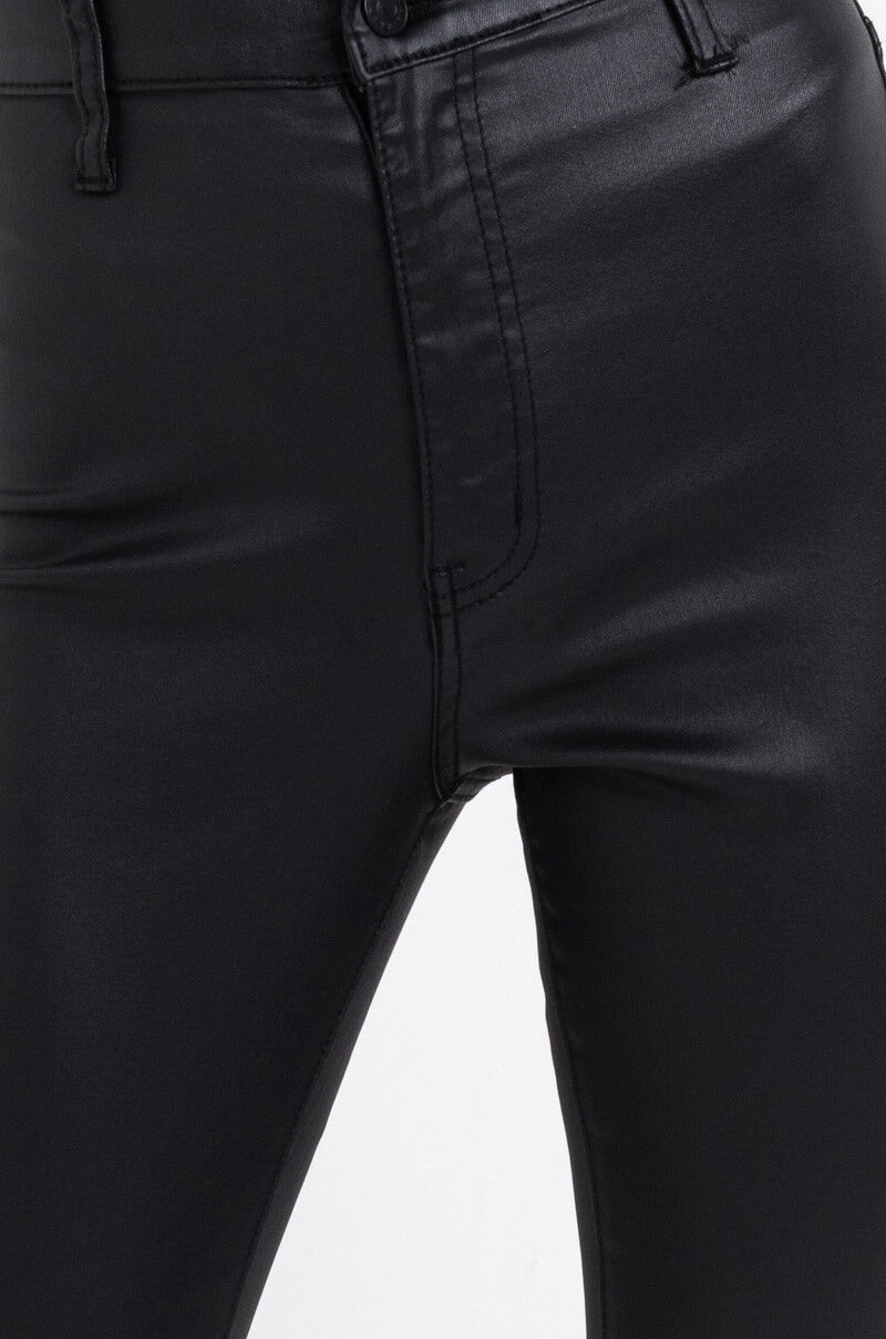 ON DUTY FAUX LEATHER HIGH RISE FLARE PANTS
