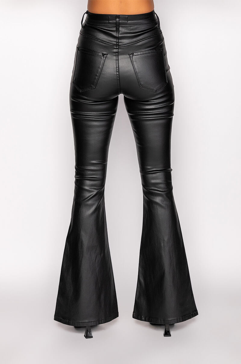 ON DUTY FAUX LEATHER HIGH RISE FLARE PANTS