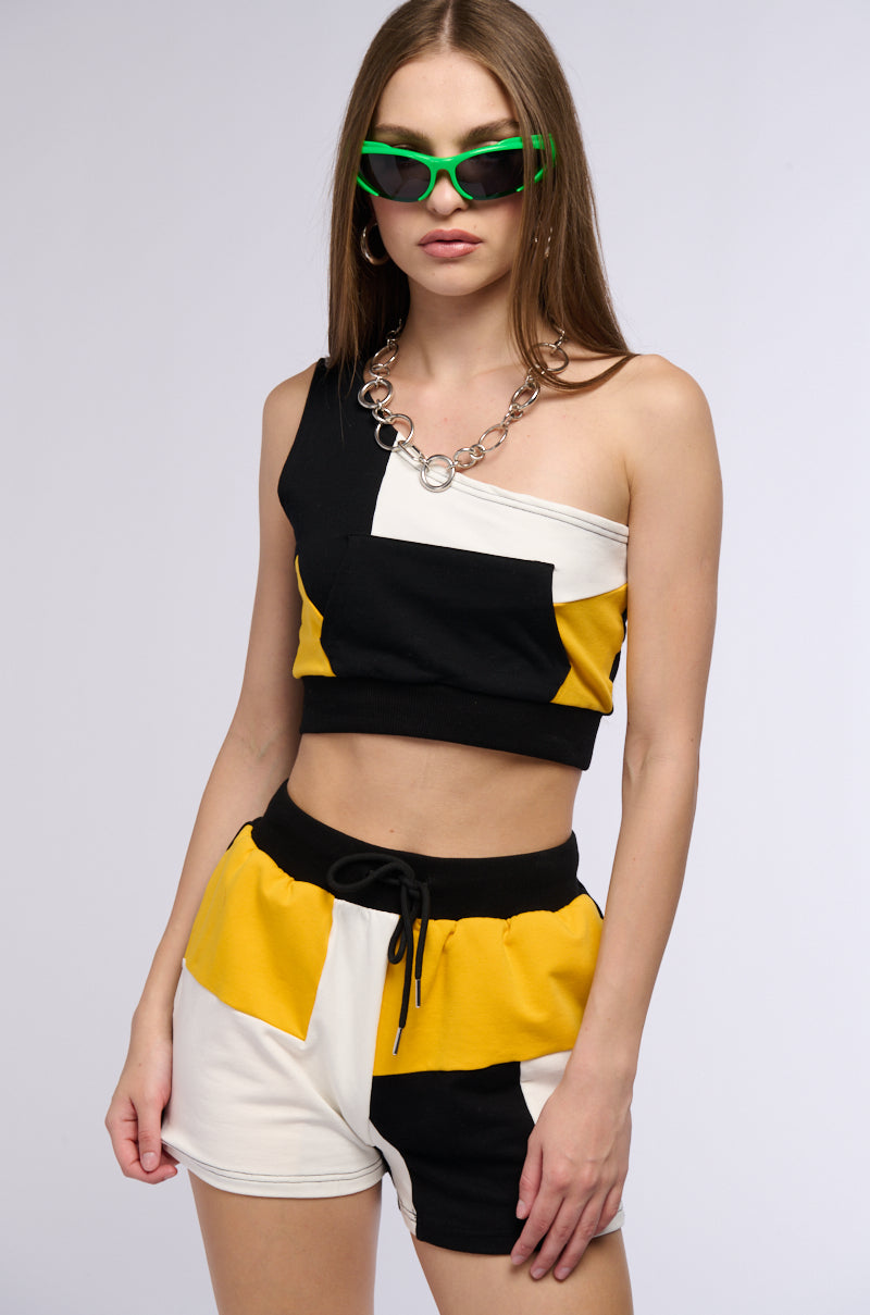ON THE GO COLOR BLOCK ONE SHOULDER TANK