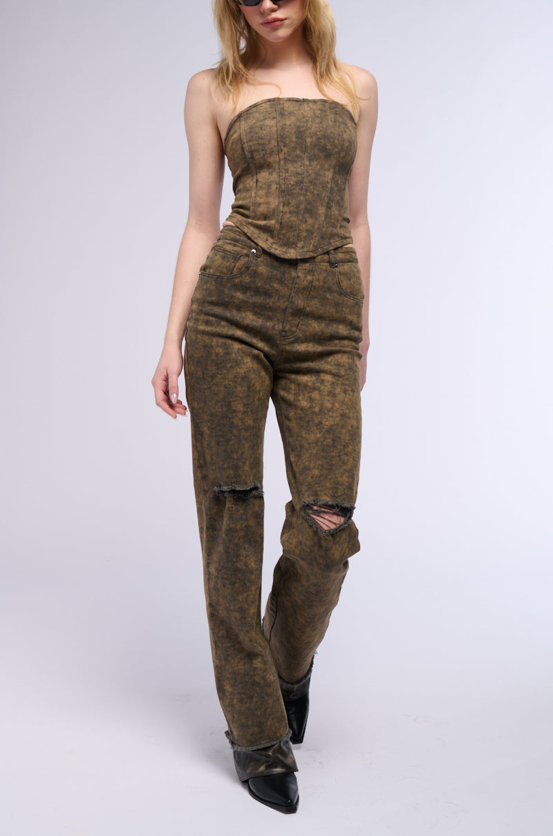 OVER IT STRAPLESS DENIM CORSET