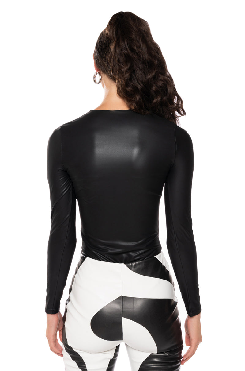 PAXTON FAUX LEATHER LONG SLEEVE BODYSUIT