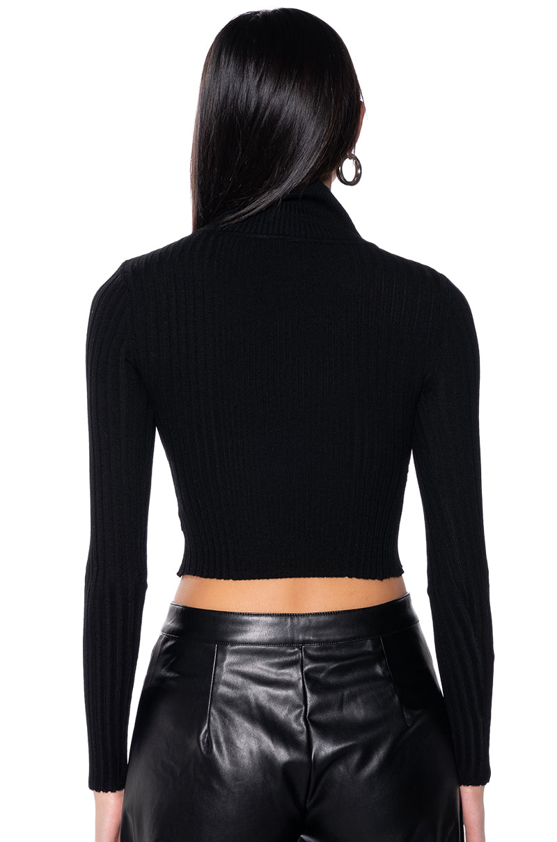PAXTON LONG SLEEVE TURTLENECK RIB CROP SWEATER