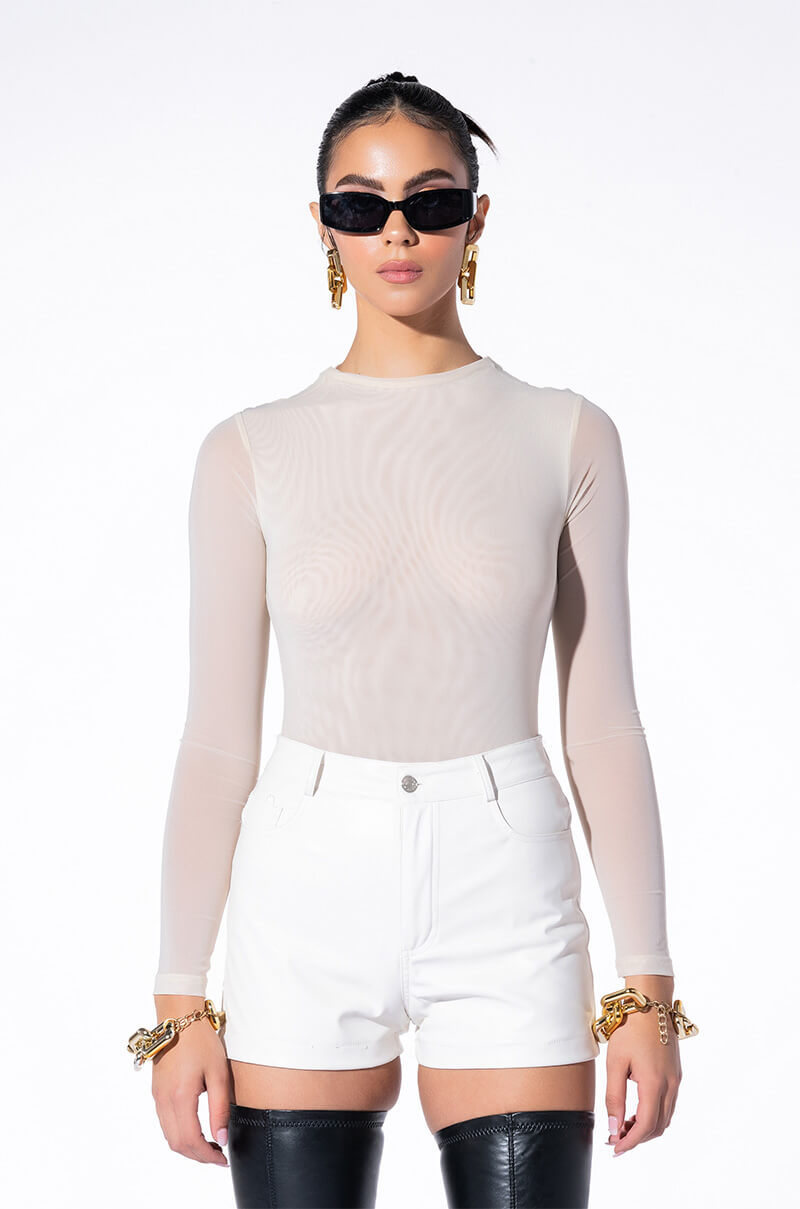 PAXTON SEXY MESH LONG SLEEVE FUNNEL NECK BODYSUIT