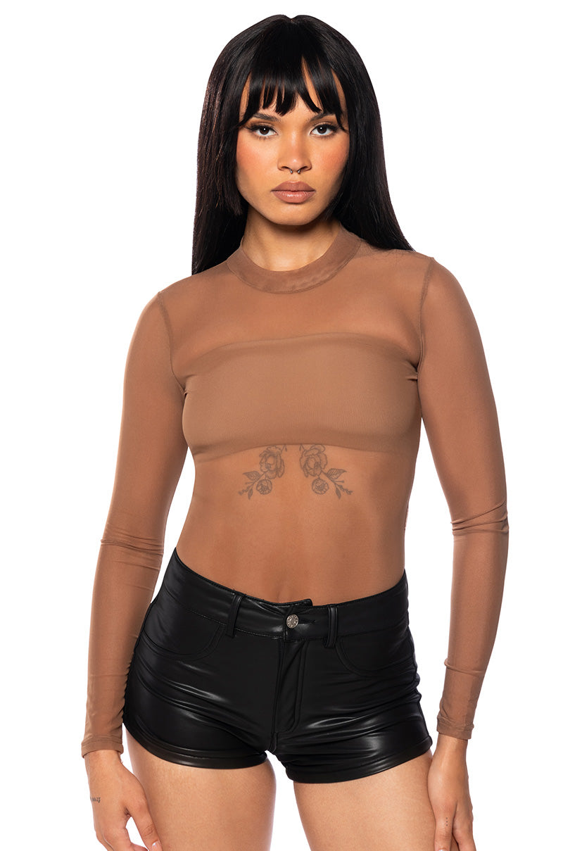 PAXTON SEXY SINGLE MESH LONG SLEEVE BODYSUIT