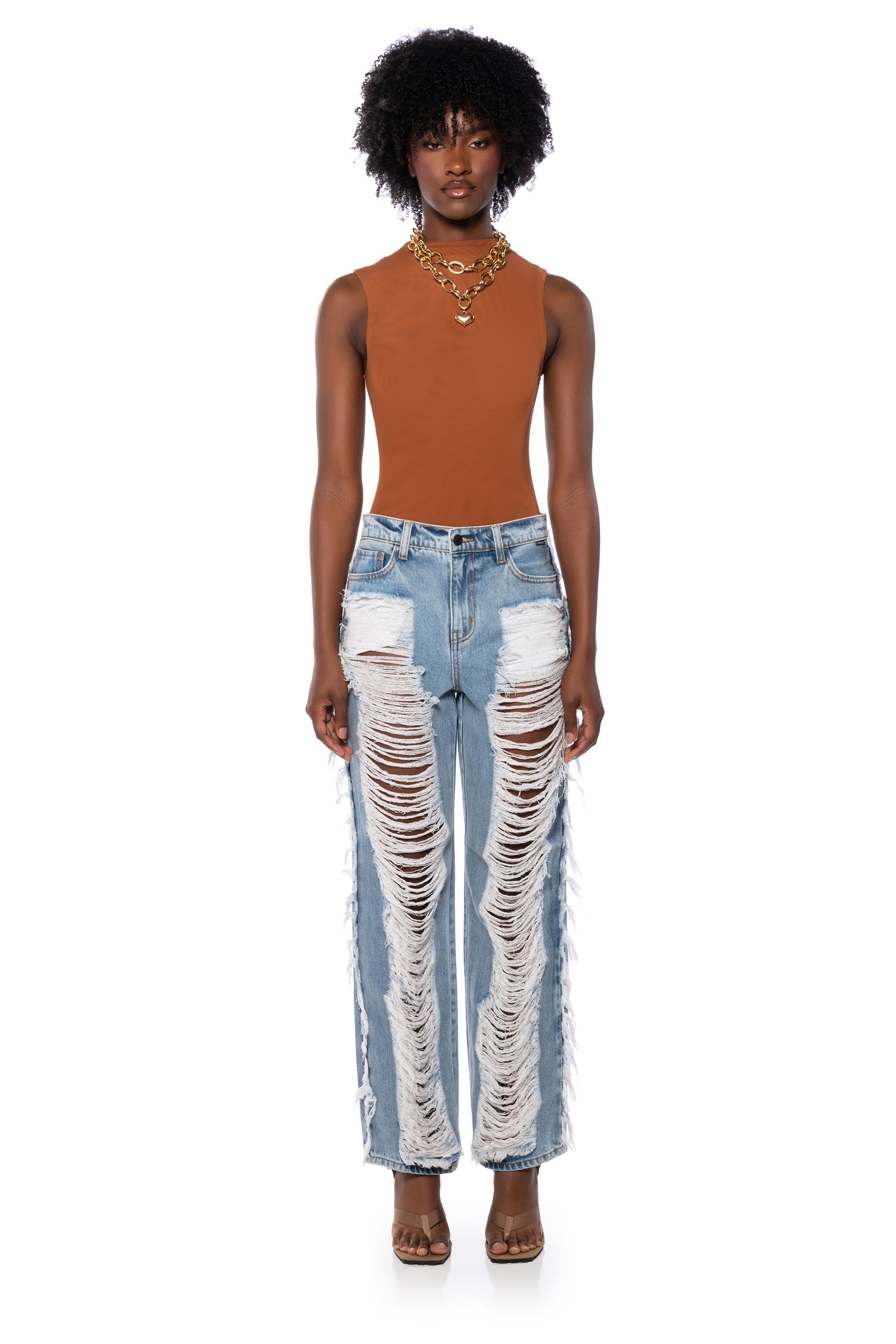 PAXTON SLEEVELESS MESH BODYSUIT IN LIGHT BROWN