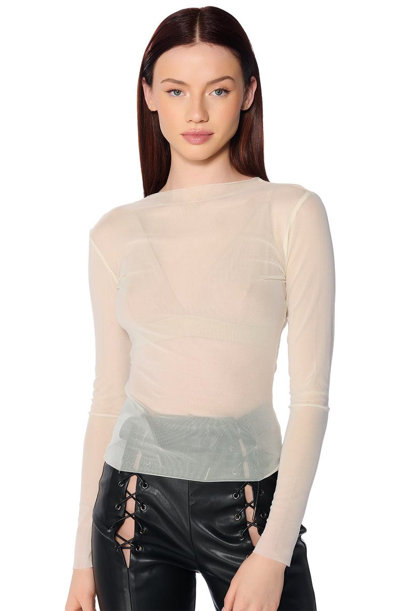 PAXTON TWO PACK RAW HEM LONG SLEEVE MESH TEES IN BLACK AND CREAM