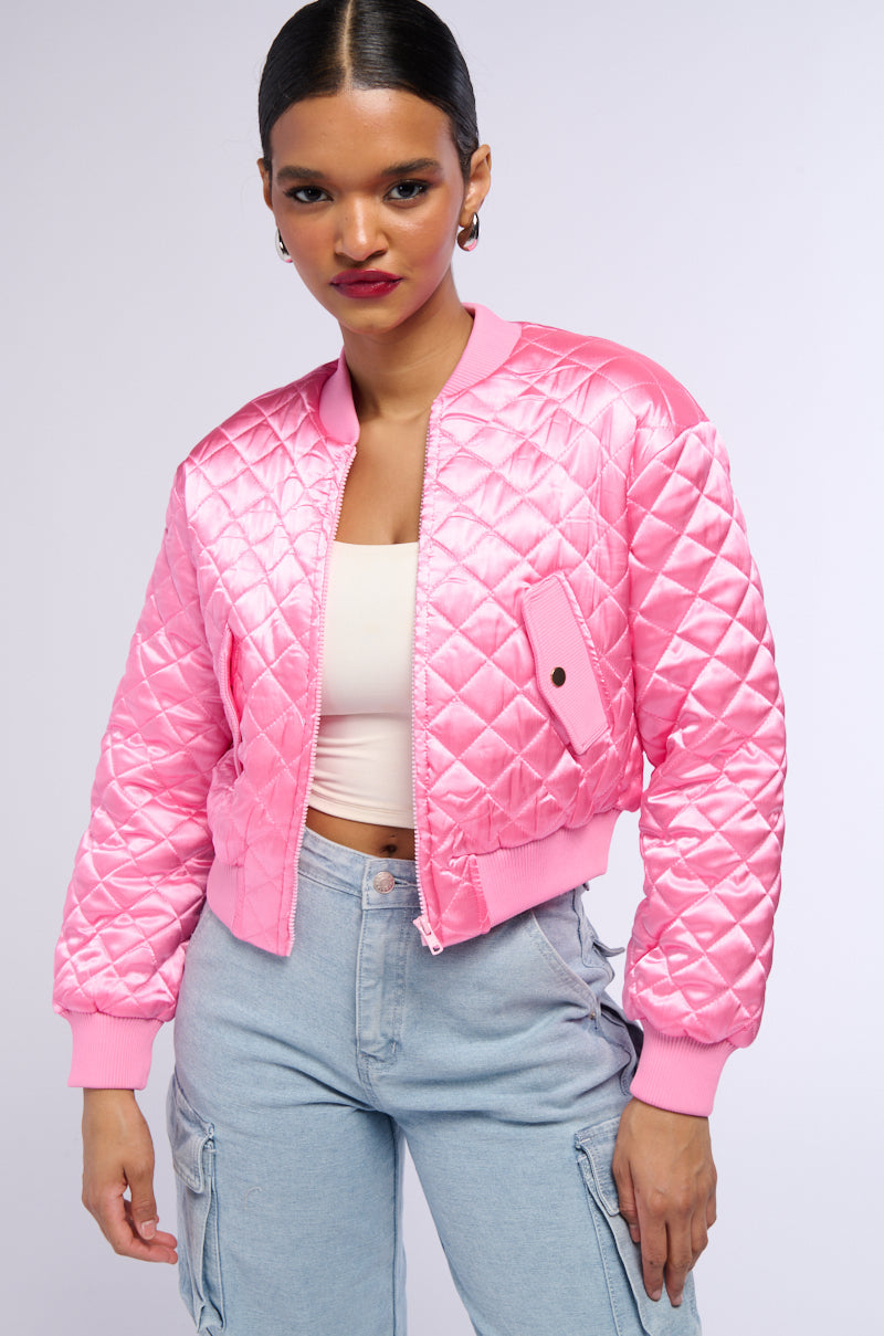 PINK QUILTED SPRING BOMBER