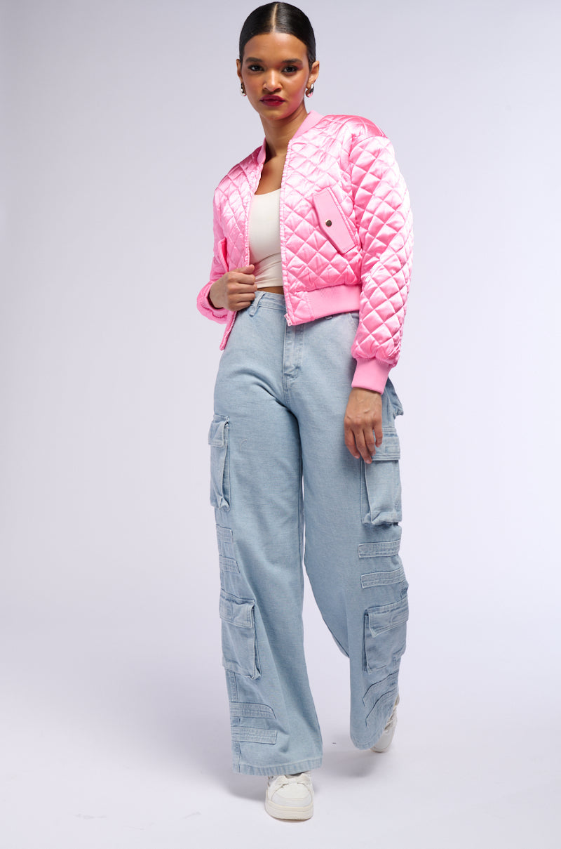 PINK QUILTED SPRING BOMBER