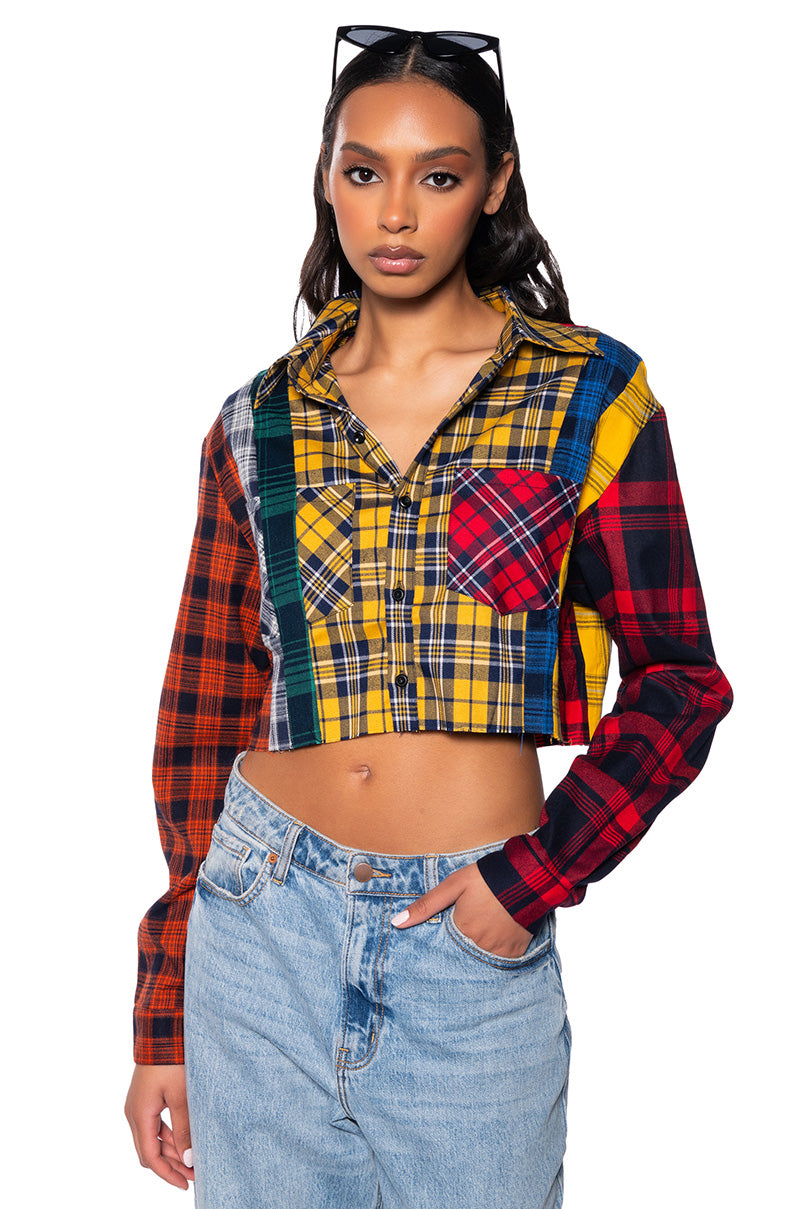 PLAID OBSESSION CROPPED BUTTON DOWN