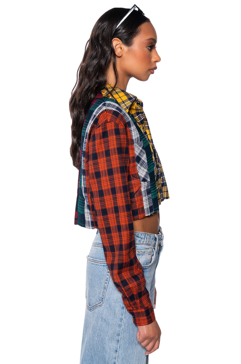 PLAID OBSESSION CROPPED BUTTON DOWN
