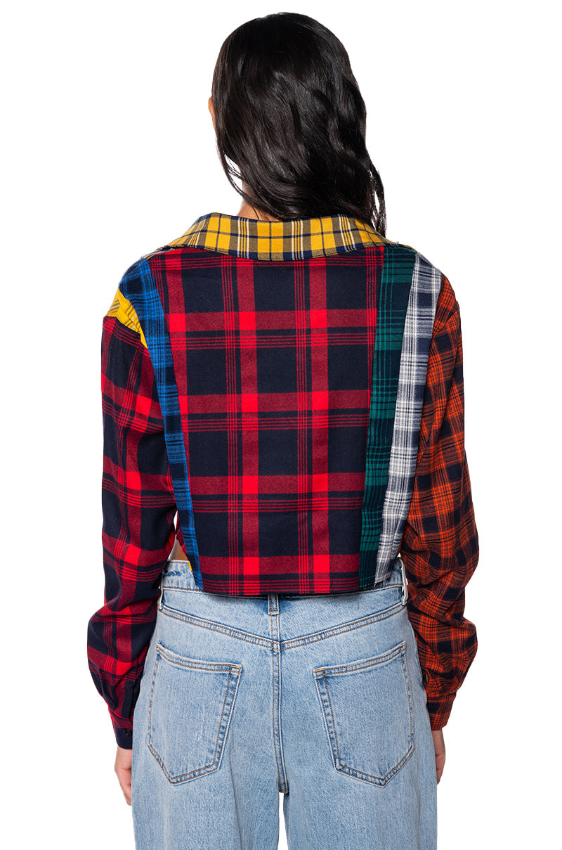 PLAID OBSESSION CROPPED BUTTON DOWN