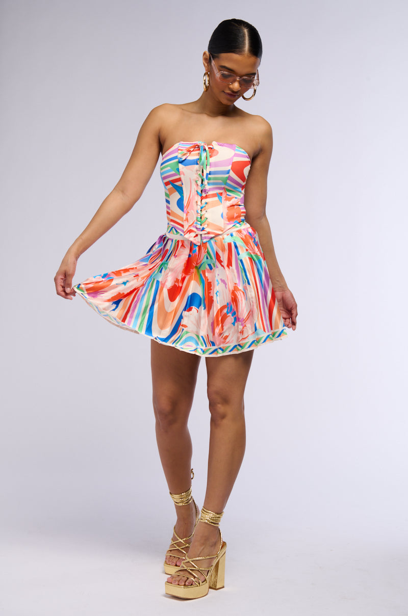 POOL PARTY PRINTED PLEATED MINI SKIRT