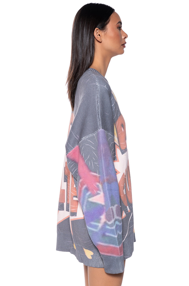 POP CULTURE LONG SLEEVE GRAPHIC SWEATER