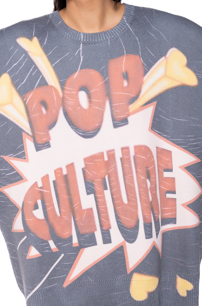 POP CULTURE LONG SLEEVE GRAPHIC SWEATER