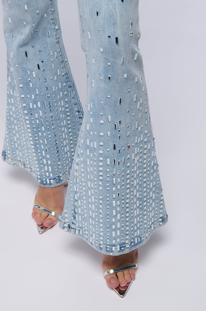 POPSTAR DENIM RHINESTONE FLARED PANT