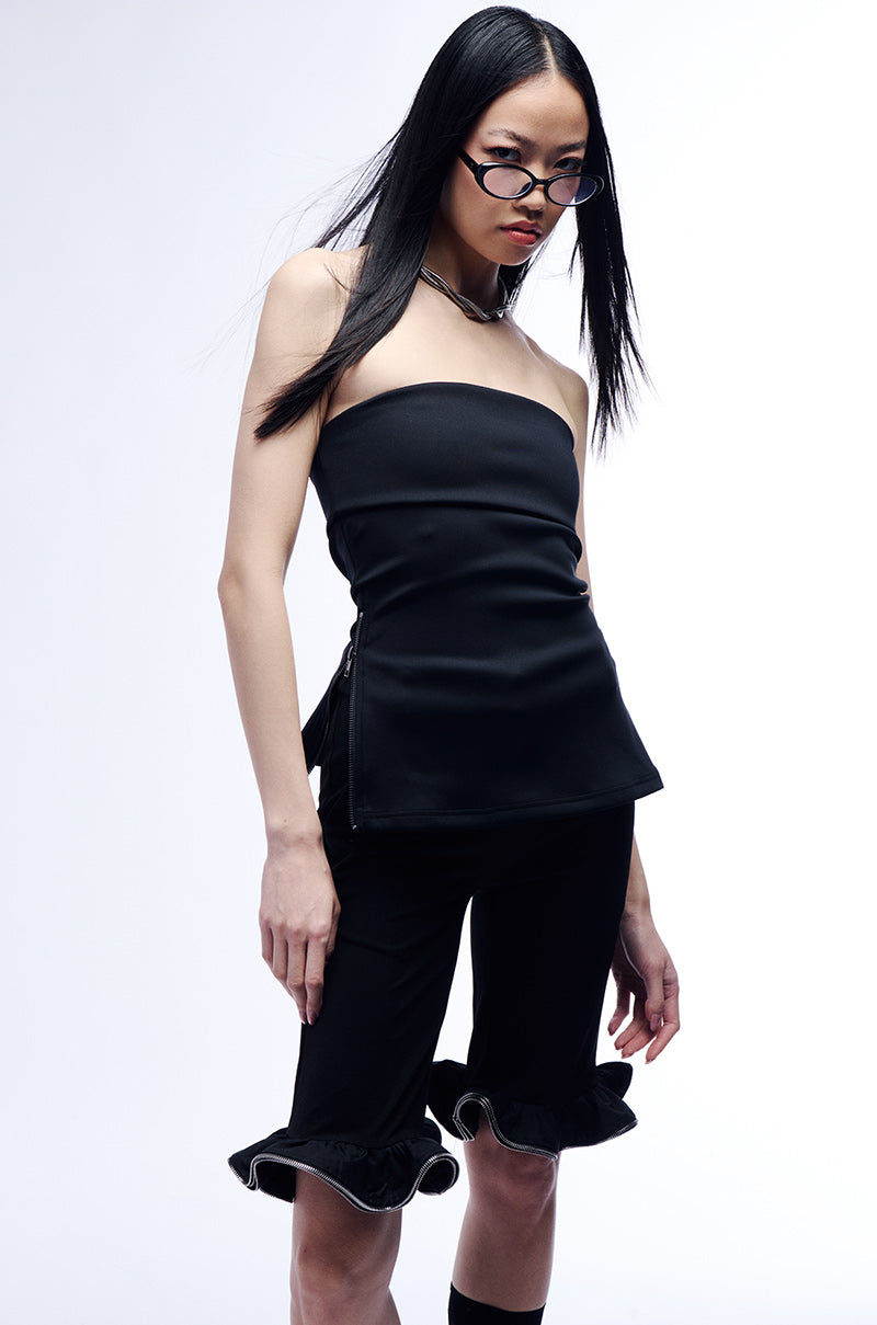 PURE BEAUTY SIDE ZIP TUBE TOP SHIRT IN BLACK