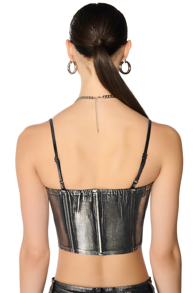 PYRITE METALLIC COATED DENIM CORSET