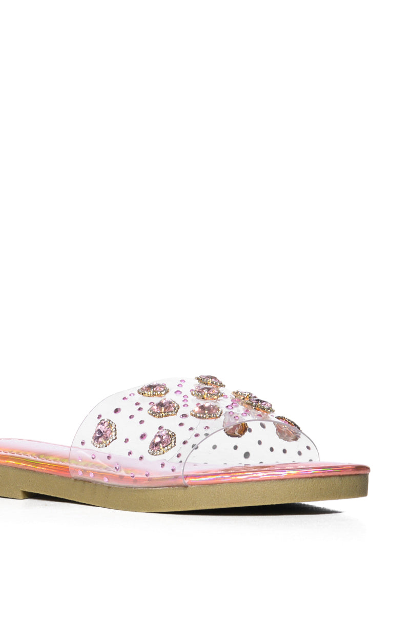 QUEEN OF HEARTS PINK HOLOGRAPHIC EMBELLISHED FLAT SLIDE