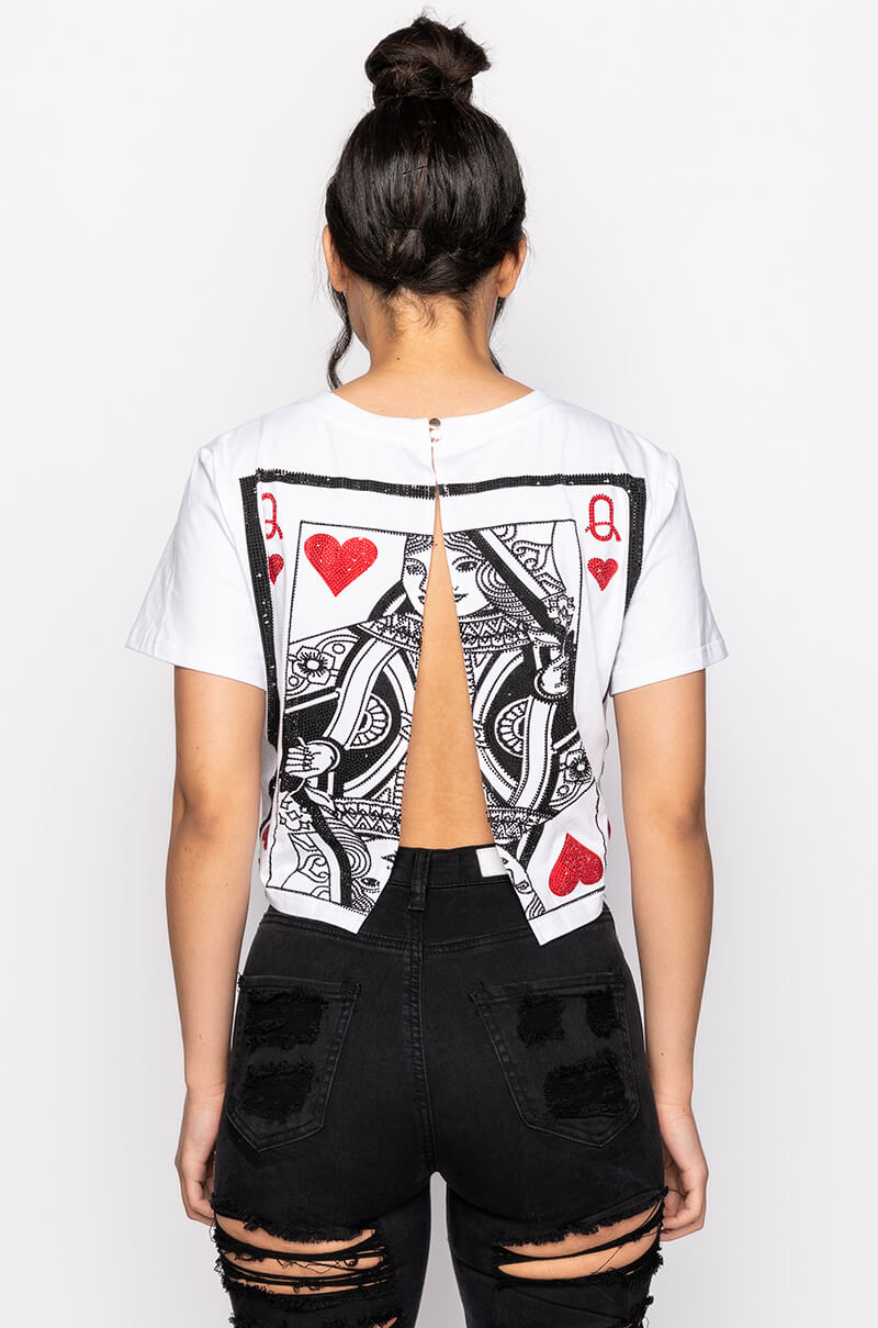 QUEEN OF MY HEART OPEN BACK CROPPED TSHIRT
