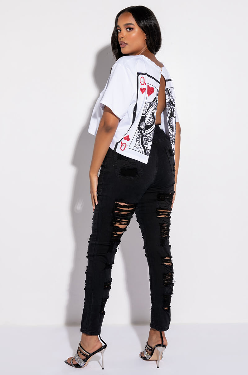 QUEEN OF MY HEART OPEN BACK CROPPED TSHIRT