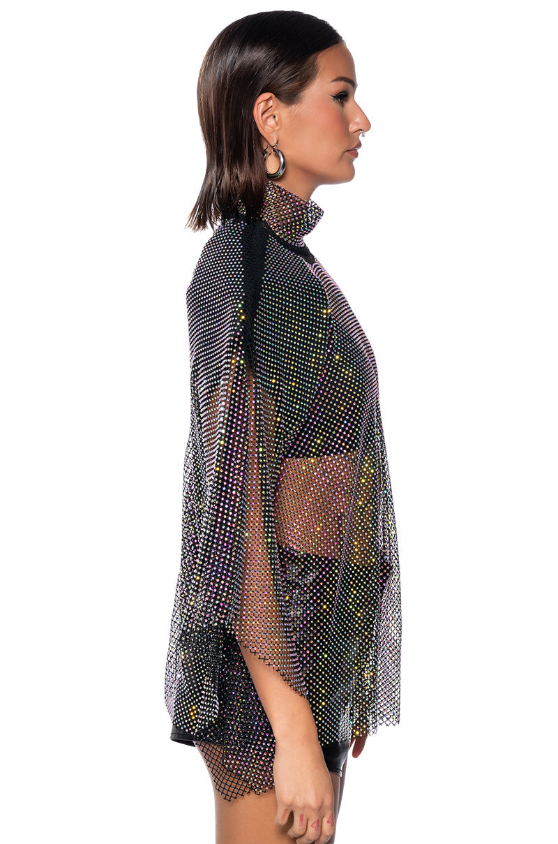 QUEEN OF THEM ALL EMBELLISHED MOCK NECK BLOUSE