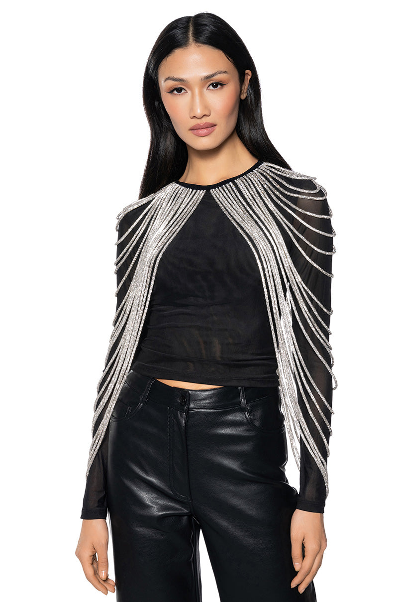 RHINESTONE EMBELLISHED LONG SLEEVE TOP