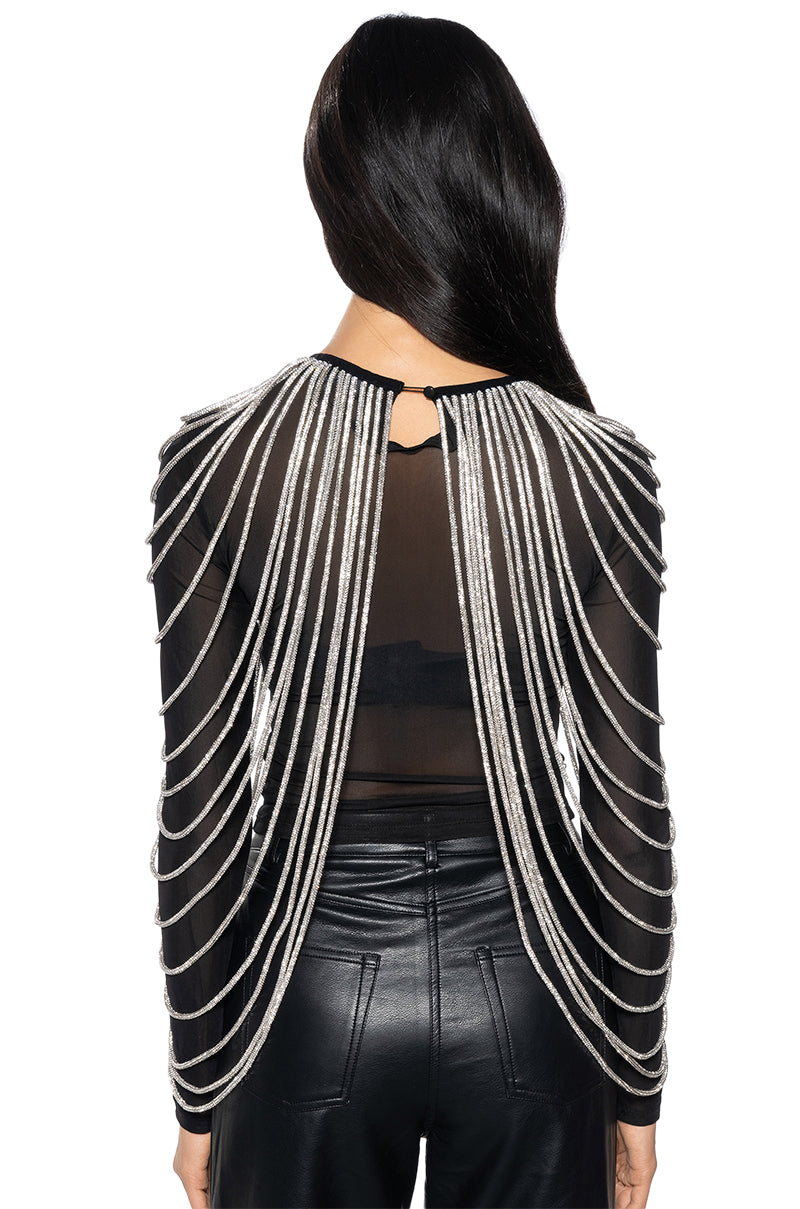 RHINESTONE EMBELLISHED LONG SLEEVE TOP