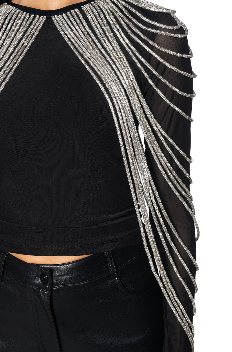 RHINESTONE EMBELLISHED LONG SLEEVE TOP