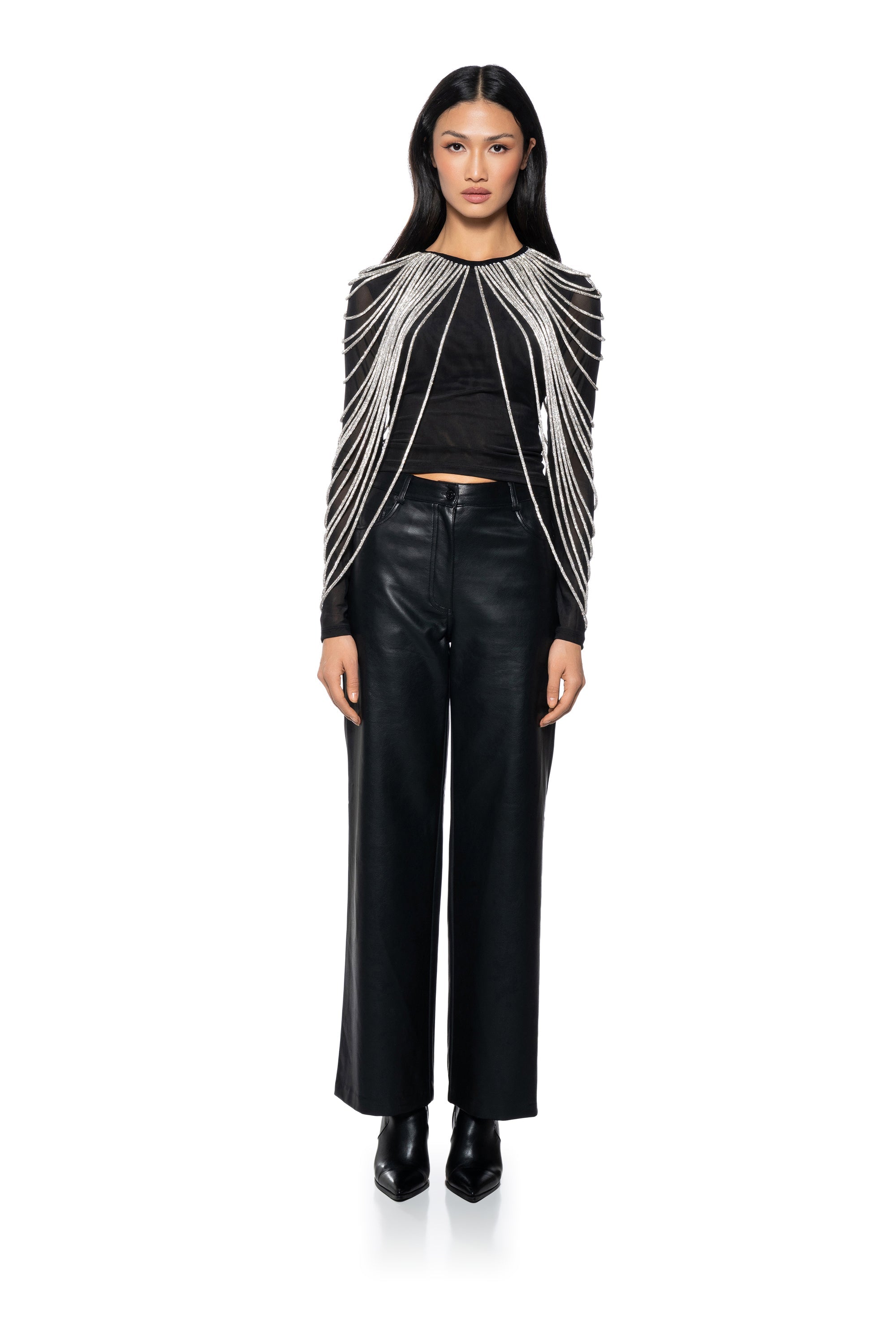 RHINESTONE EMBELLISHED LONG SLEEVE TOP