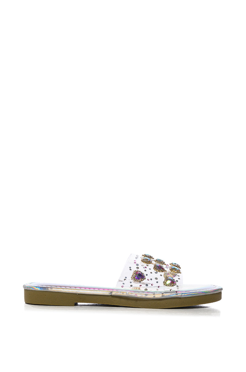 ROANA HOLOGRAPHIC EMBELLISHED FLAT SANDAL