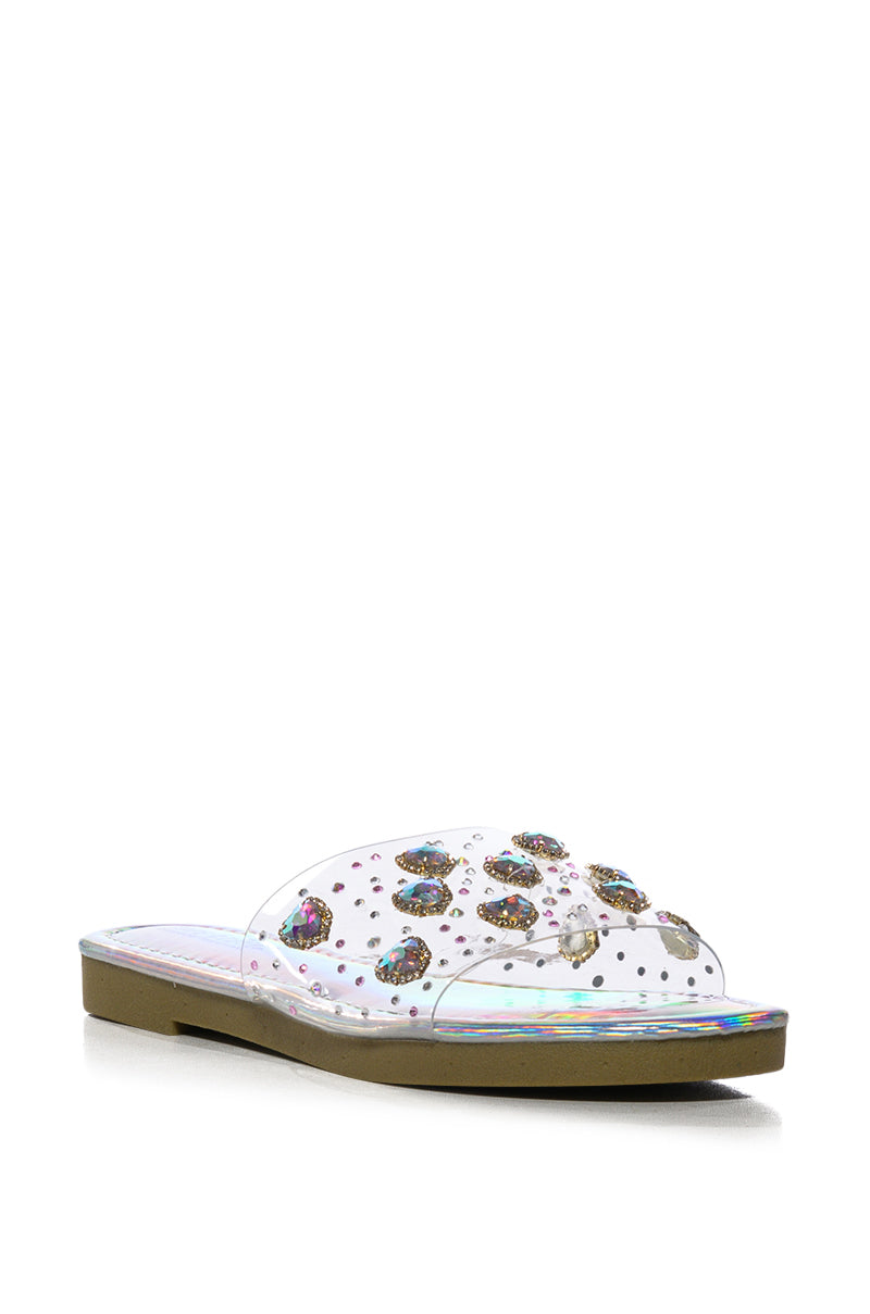 ROANA HOLOGRAPHIC EMBELLISHED FLAT SANDAL