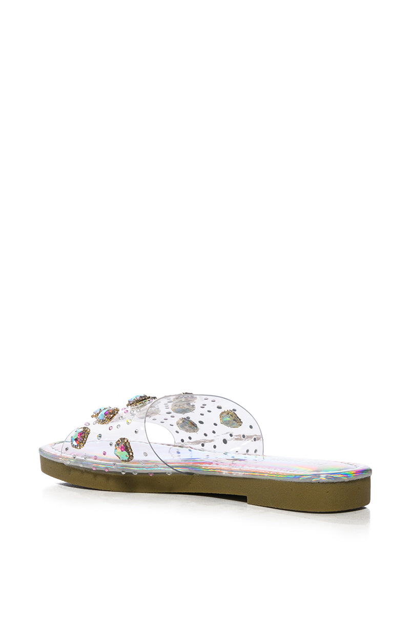 ROANA HOLOGRAPHIC EMBELLISHED FLAT SANDAL
