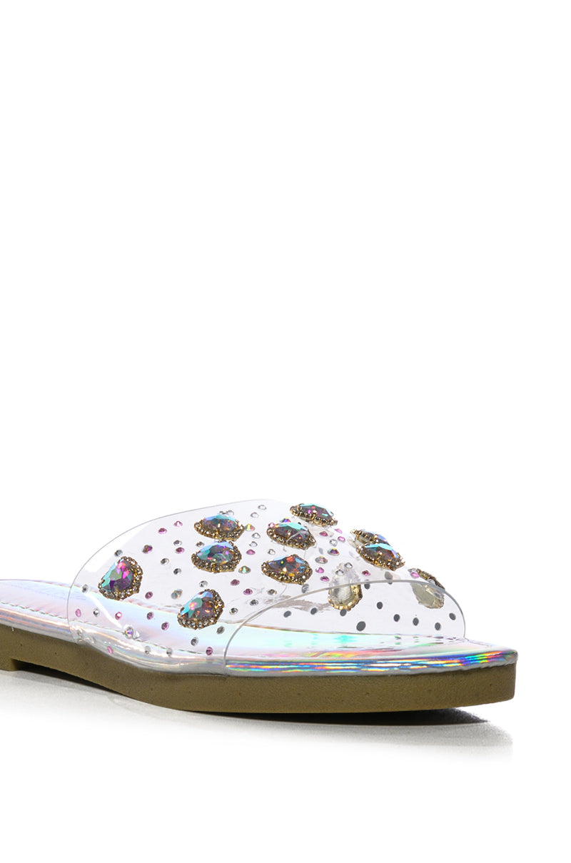 ROANA HOLOGRAPHIC EMBELLISHED FLAT SANDAL