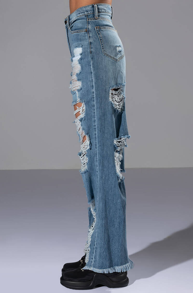 ELLA BELLA HIGH RISE WIDE LEG DISTRESSED JEANS