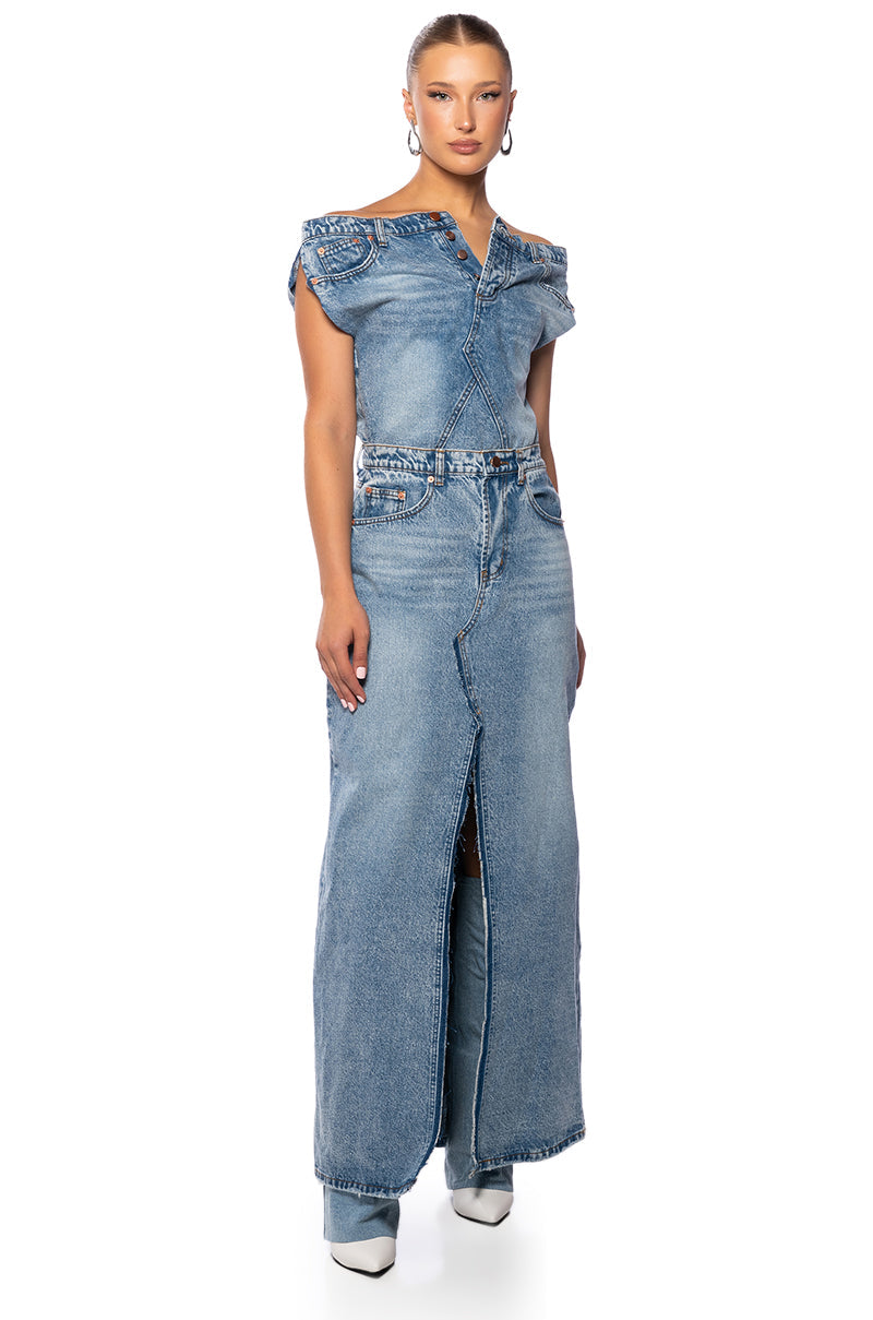 RULE THE WORLD DENIM MAXI DRESS