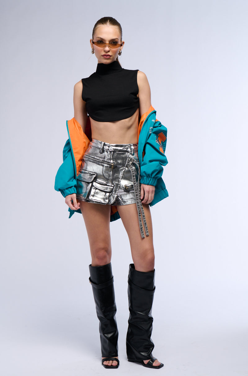 RUNAWAY METALLIC DENIM SHORTS