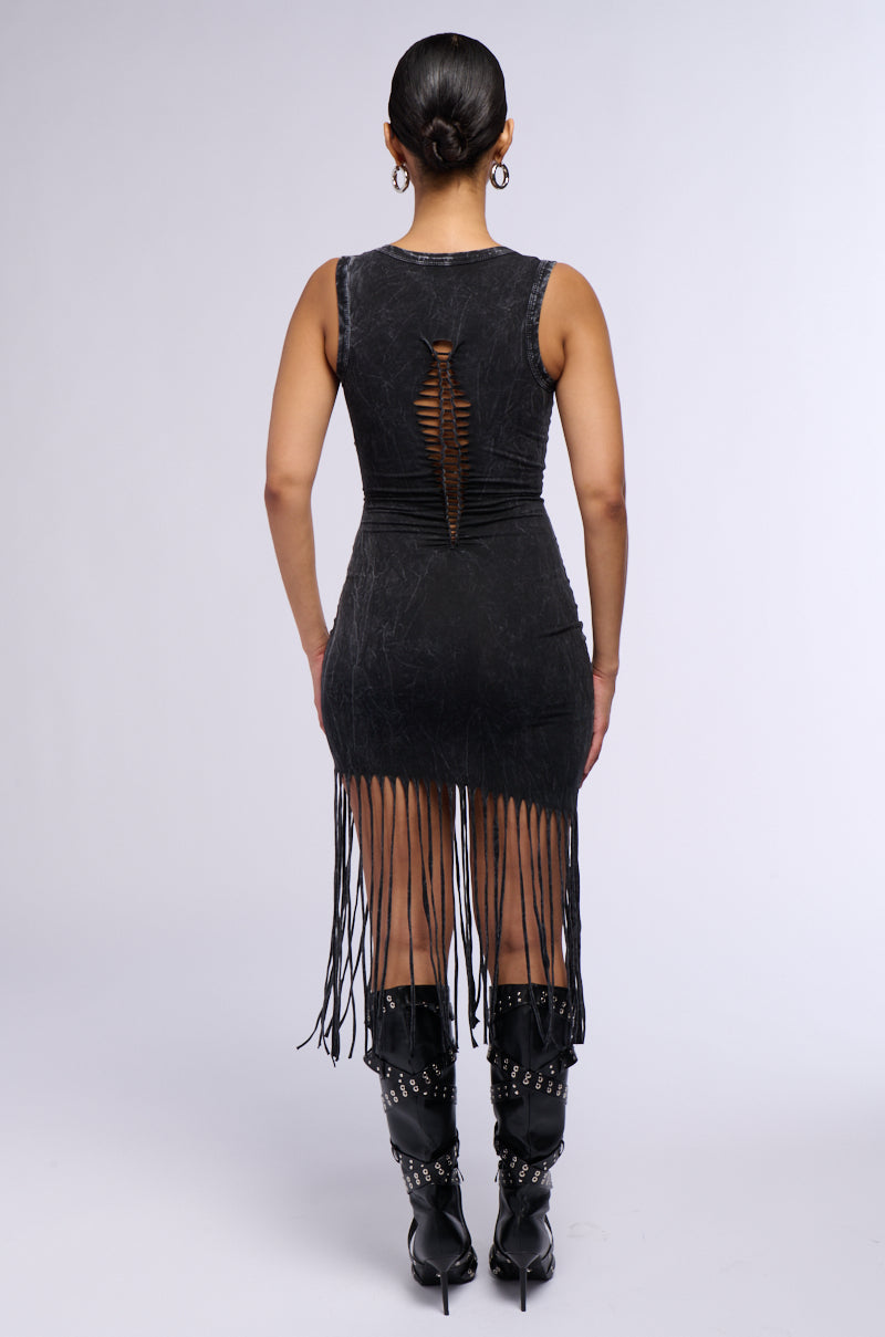 SAVE A HORSE FRINGE CUTOUT MIDI DRESS