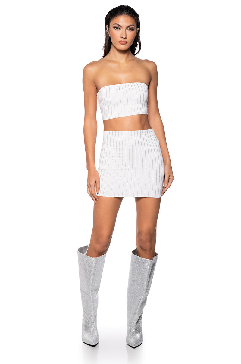 SECOND SKIN RHINESTONE MINI SKIRT IN BLACK