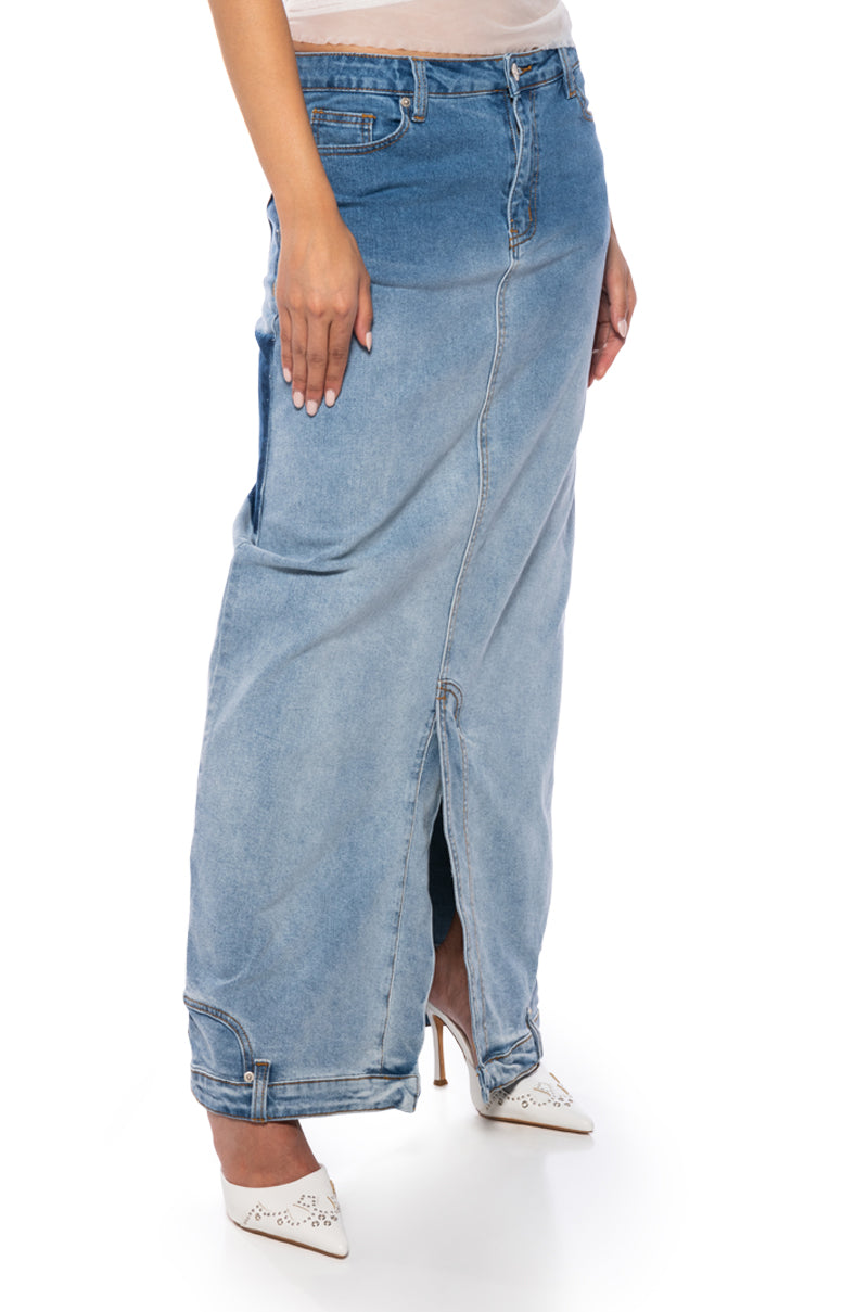 SEEING DOUBLE DENIM MAXI SKIRT