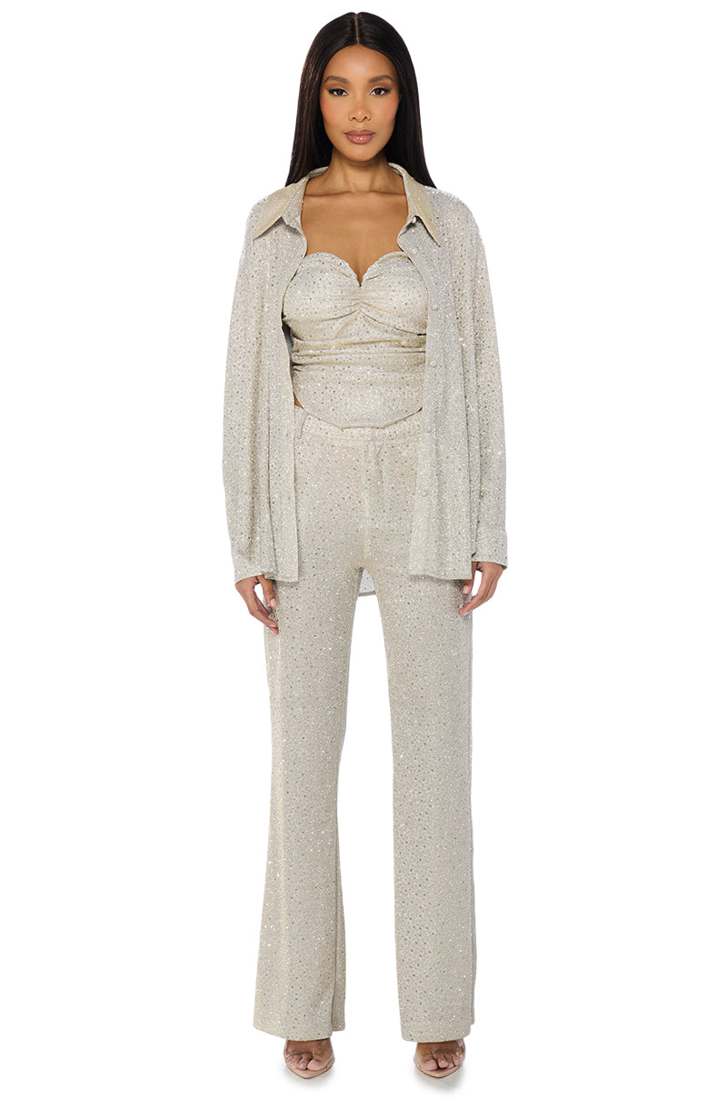 SHOW OFF SEASON EMBELLISHED TROUSER IN SILVER