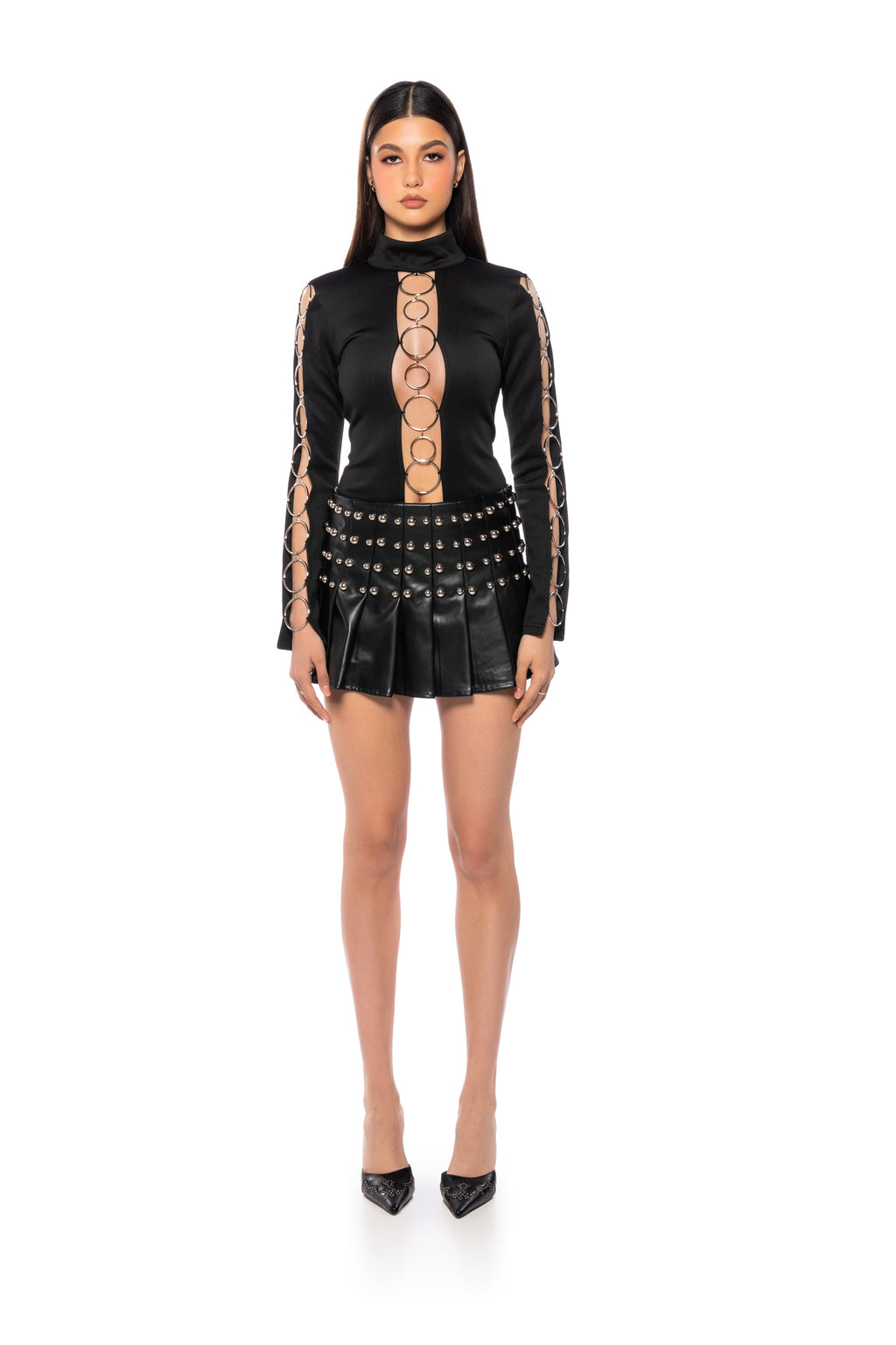 SILVER RING MOCK NECK KNIT TOP