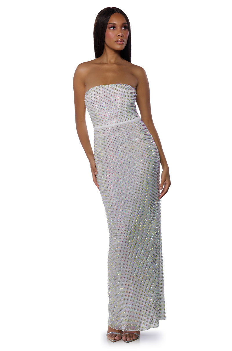 SLEEK AND SEXY RHINESTONE MAXI DRESS