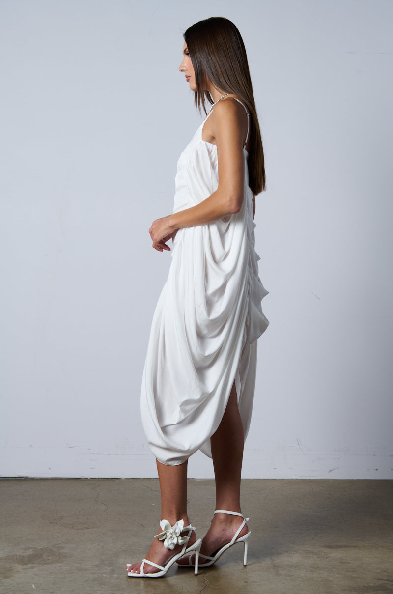 SMOOTH OPERATOR RUCHED MINI DRESS IN WHITE