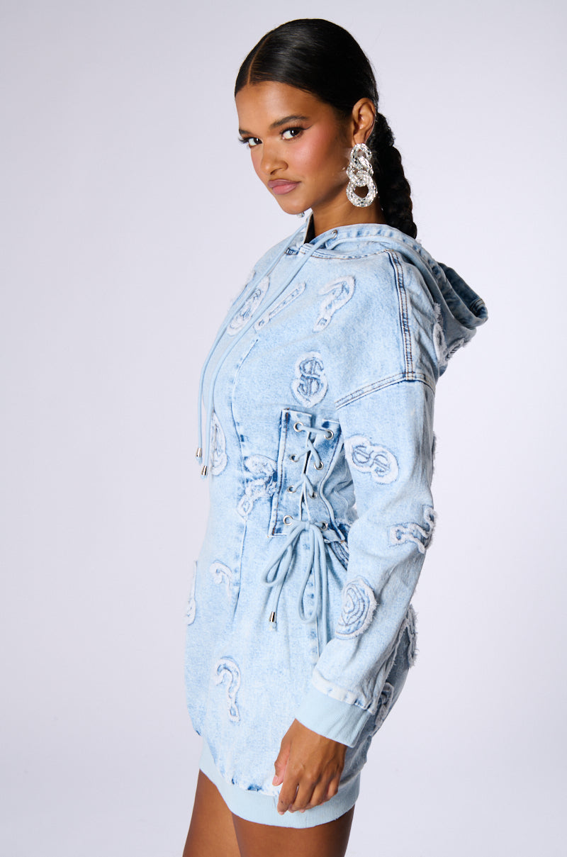 SO MANY QUESTIONS HOODED MINI DRESS