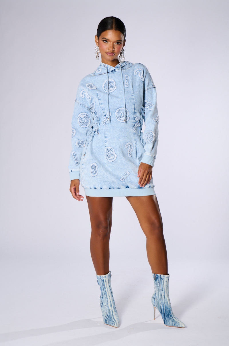 SO MANY QUESTIONS HOODED MINI DRESS