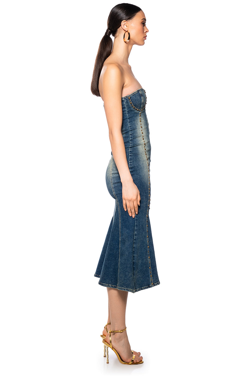 SO Y2K DENIM MIDI DRESS
