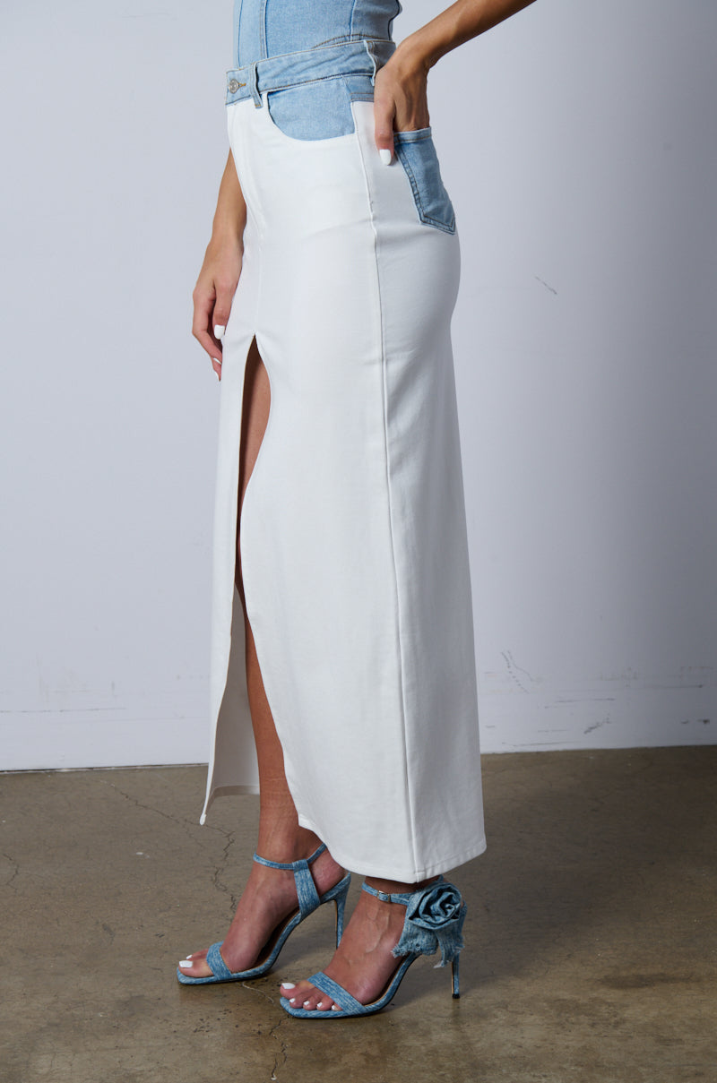 SOLO DANCE MAXI SKIRT WITH DENIM TRIM
