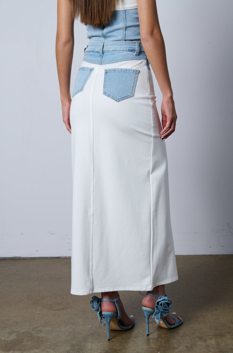 SOLO DANCE MAXI SKIRT WITH DENIM TRIM