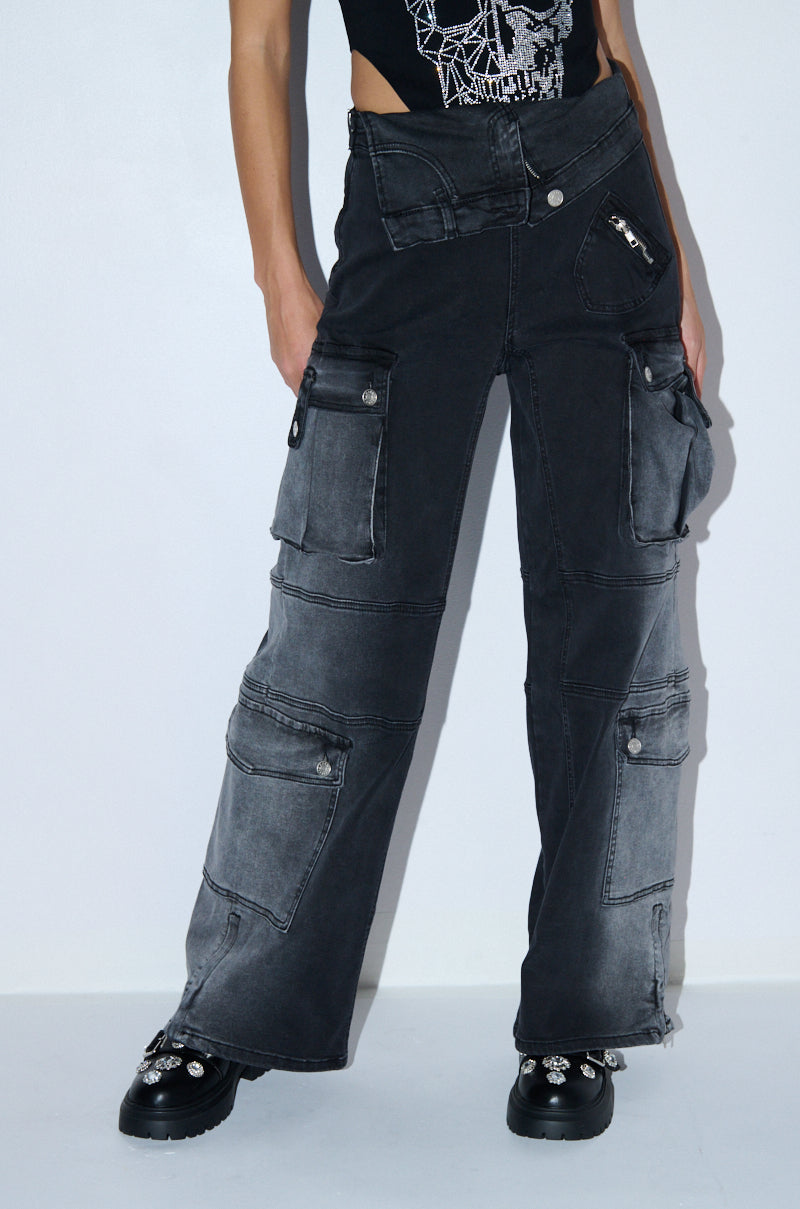 SOMETHING NEW FOLD OVER WAISTBAND DENIM PANT